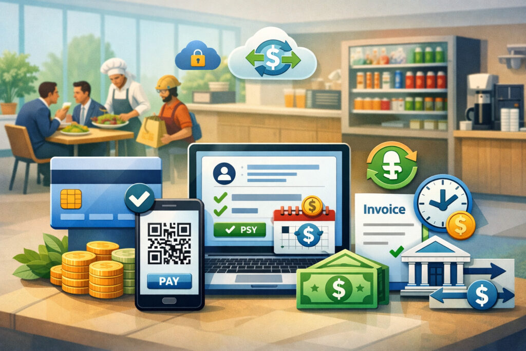 Payment Methods and Rails for Recurring Billing for Corporate Catering Accounts