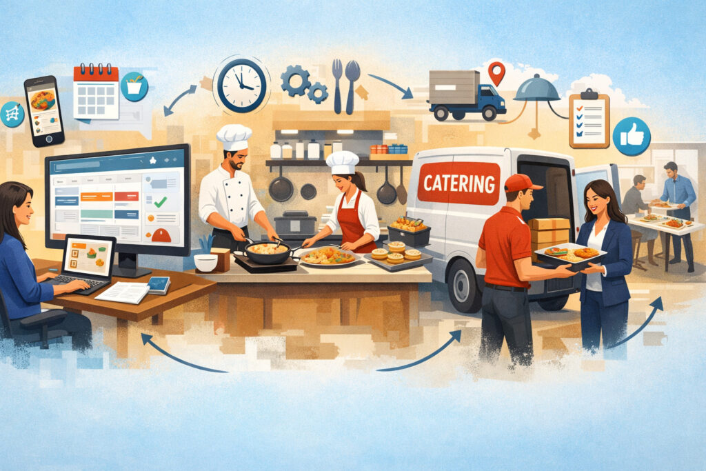 How an online catering scheduling system works end-to-end