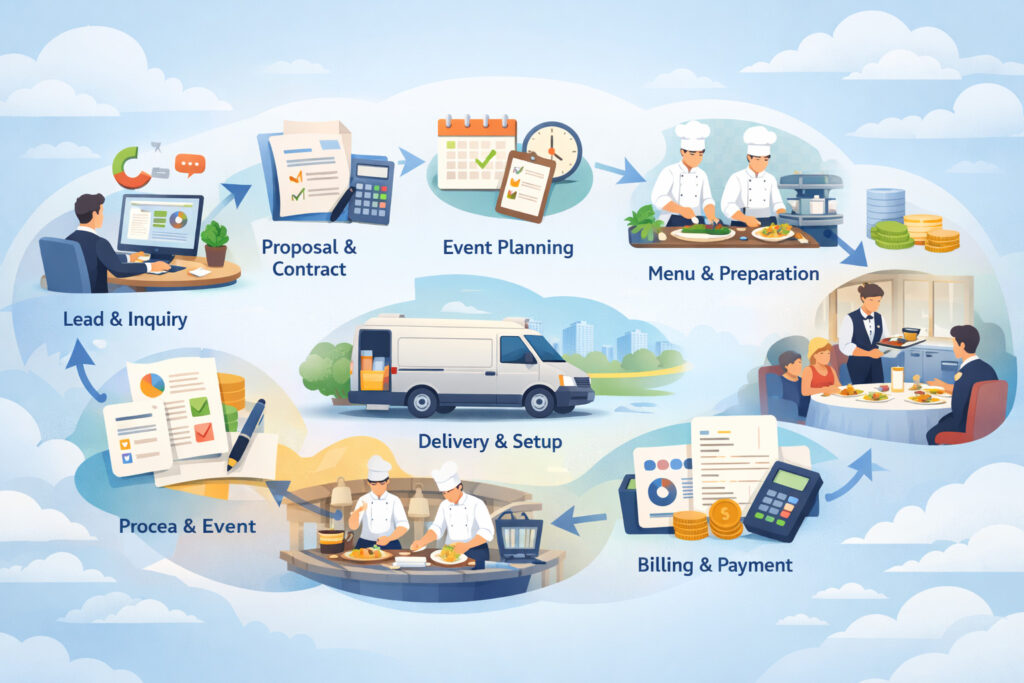 How Cloud Catering Software Works End-to-End (Workflow from Lead to Reporting)
