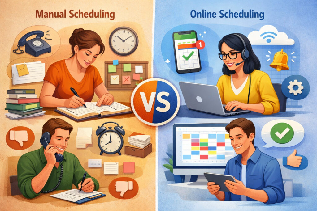 Manual scheduling vs online scheduling: pros and cons