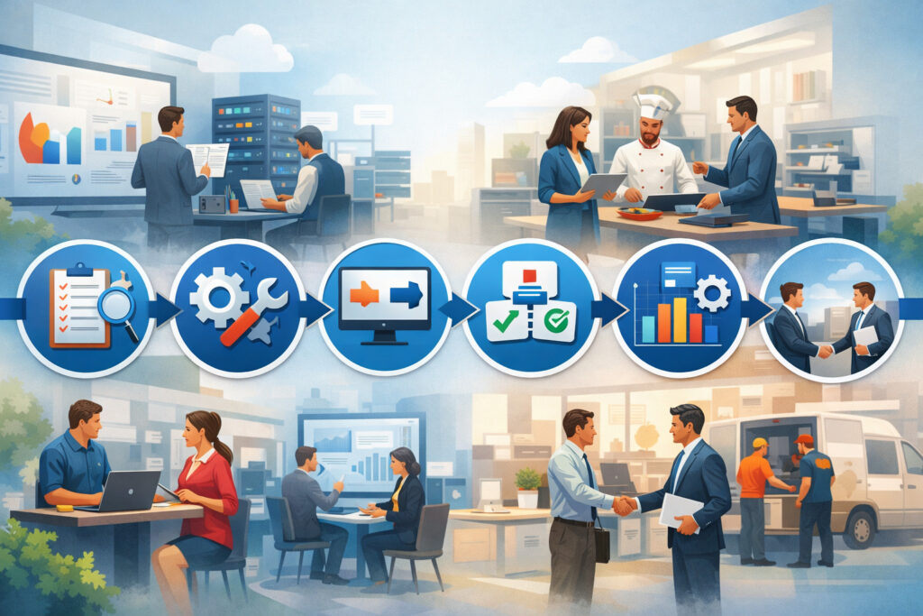 Step-by-step catering software business integration strategy (implementation framework)