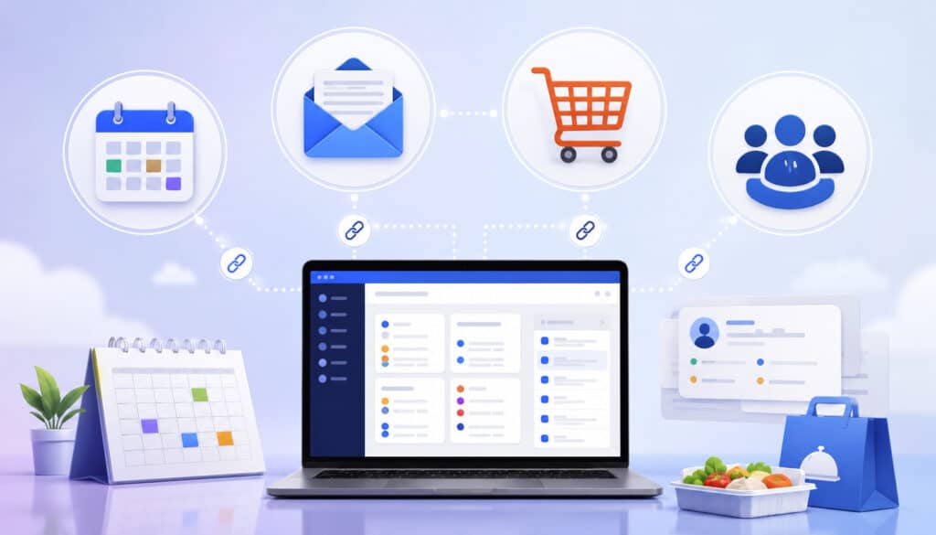Calendar, email, online ordering, and CRM integrations connected through one platform