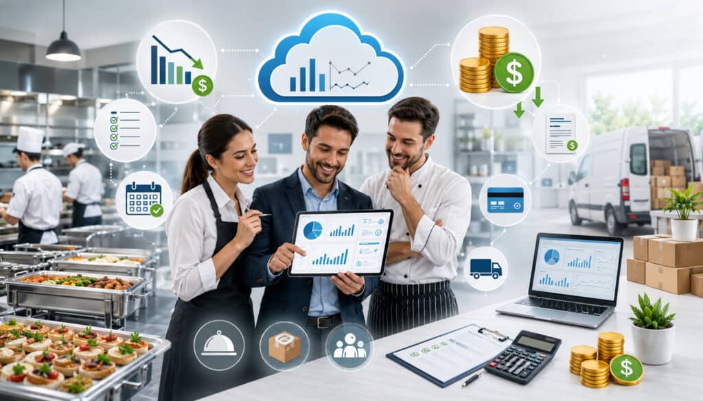 Catering team using cloud software to reduce costs