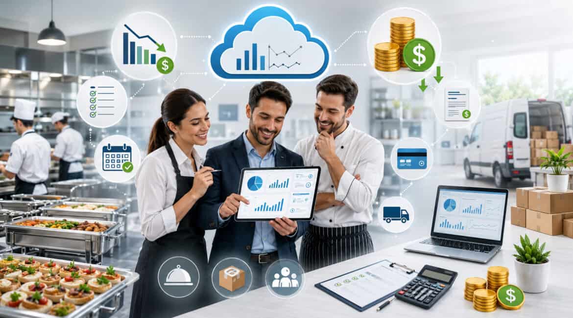 Catering team using cloud software to reduce costs